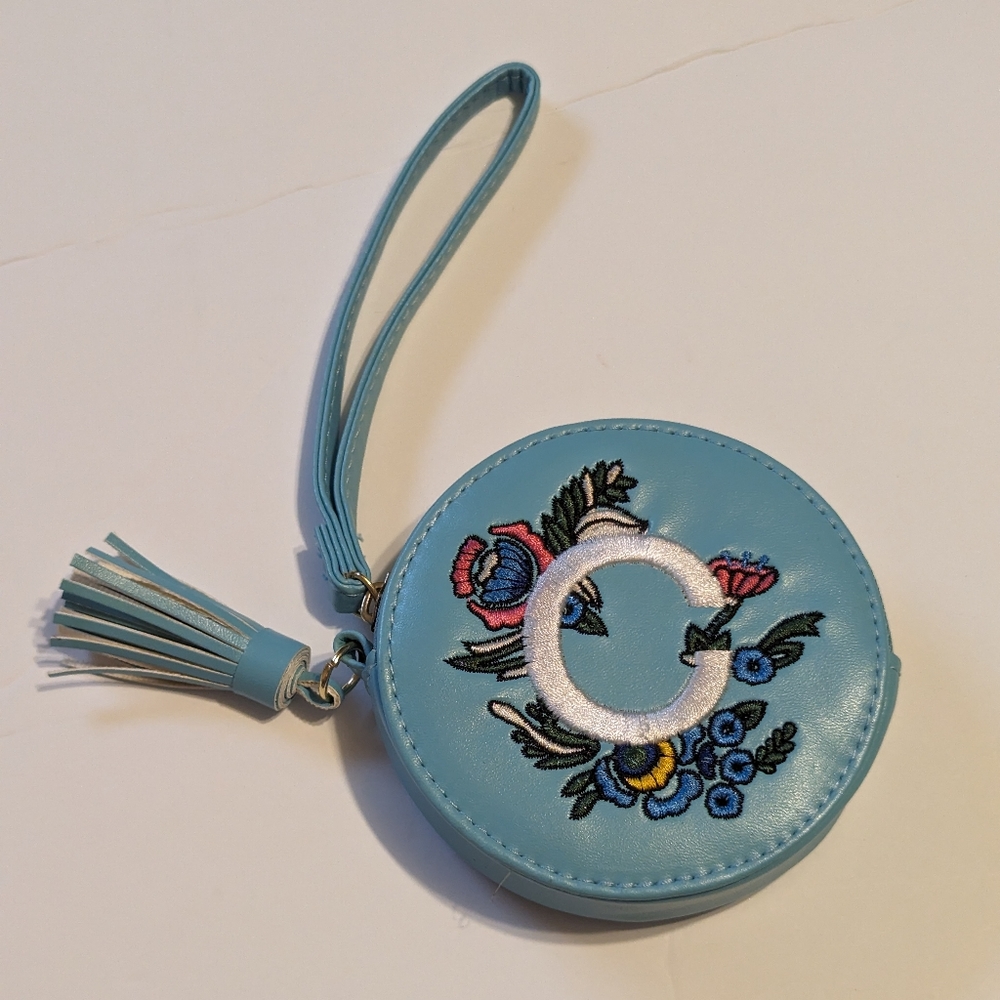 Time and Tru Teal "C" Embroidered Initial Wristlet. NWOT